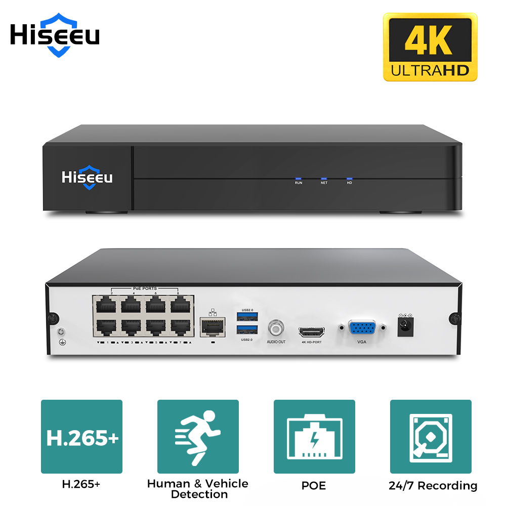 Home Security With Camera - Rejestrator sieciowy Hiseeu 8CH 4K PoE